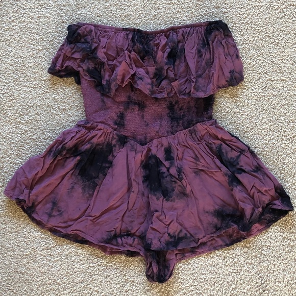 Forever 21 Pants - Forever 21 Pink Black Tie Dye Smocked Romper S Boho